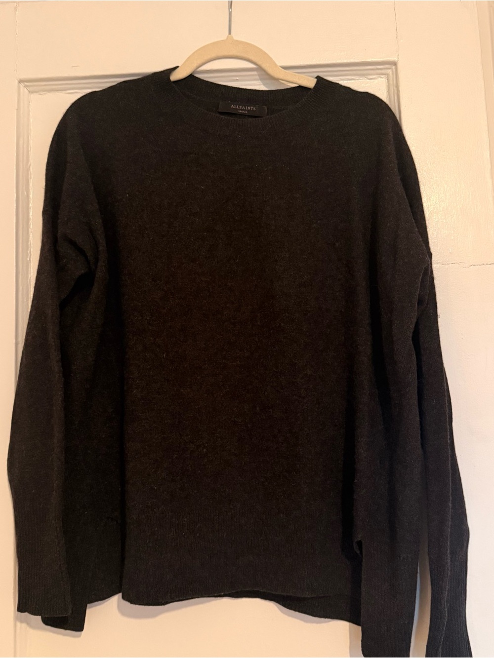 All Saints Cashmere Crewneck Sweater in Dark Charcoal